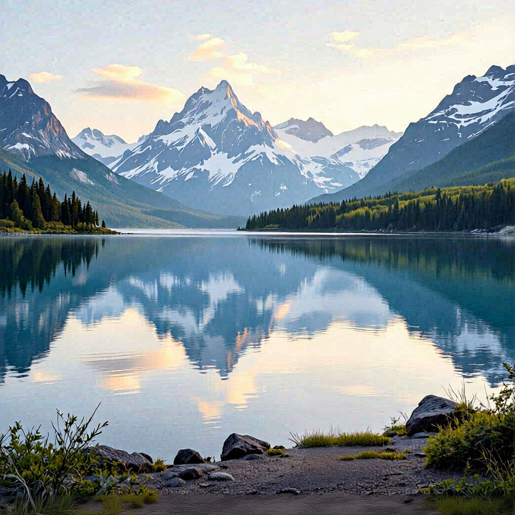 Mountain Lake Reflects Monumental Spring Nature