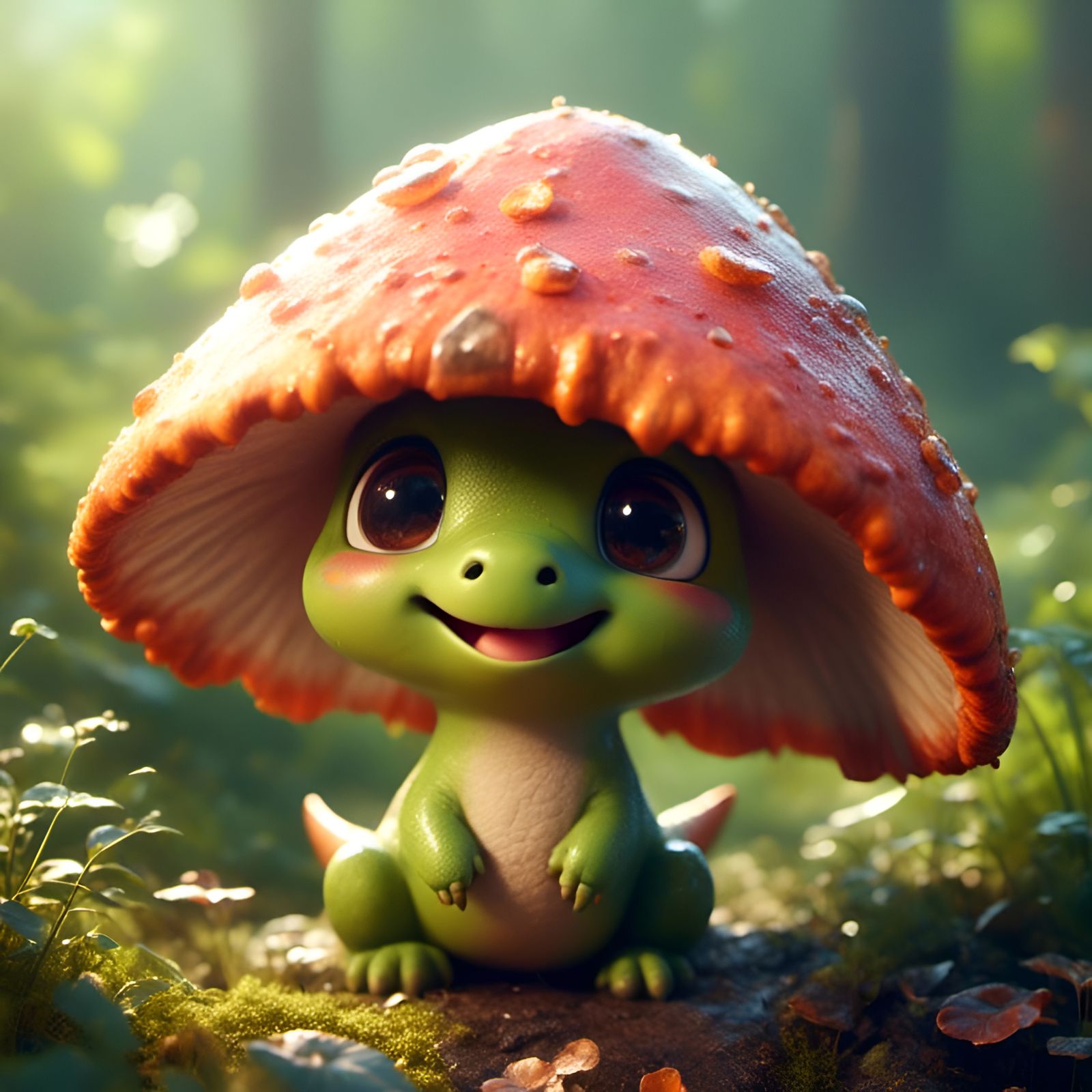 Adorable Dinosaur Mushroom on a Sunny Day