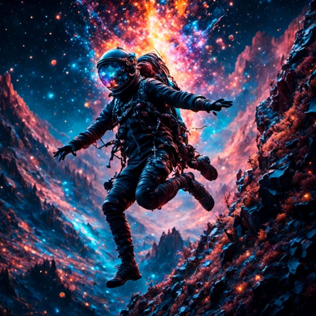 Hyperreal Spaceman Plunges Through Sparkling Galaxy