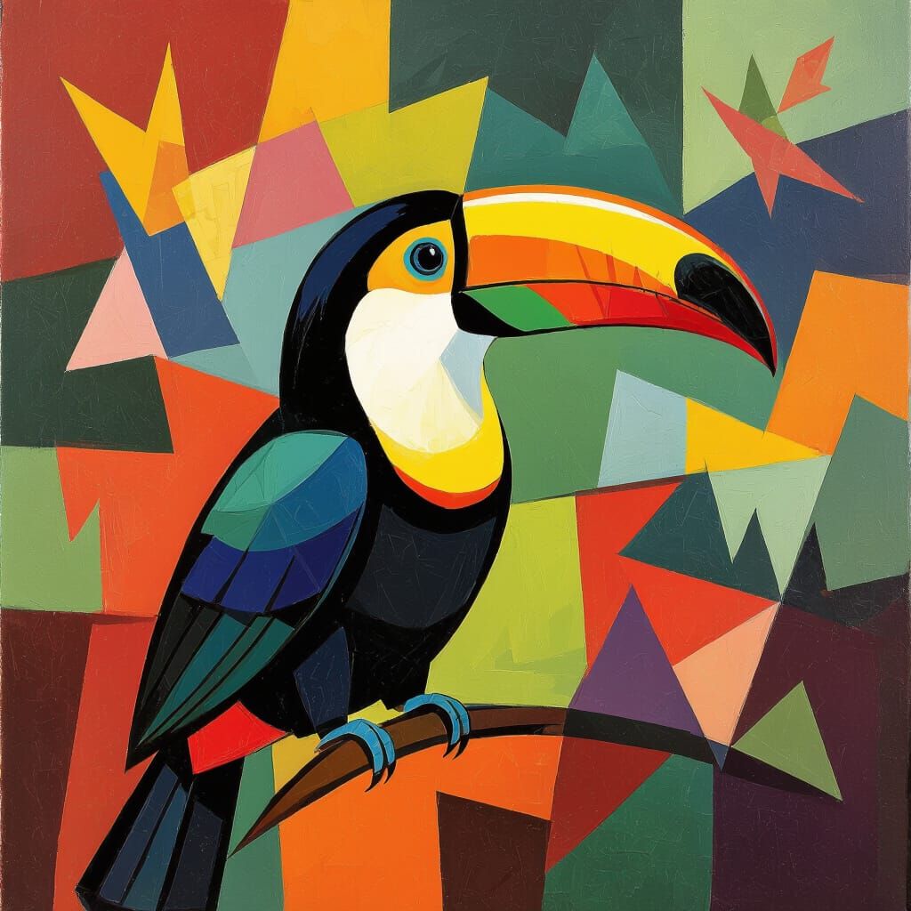 Abstract Toucan Art with Geometric Shapes
