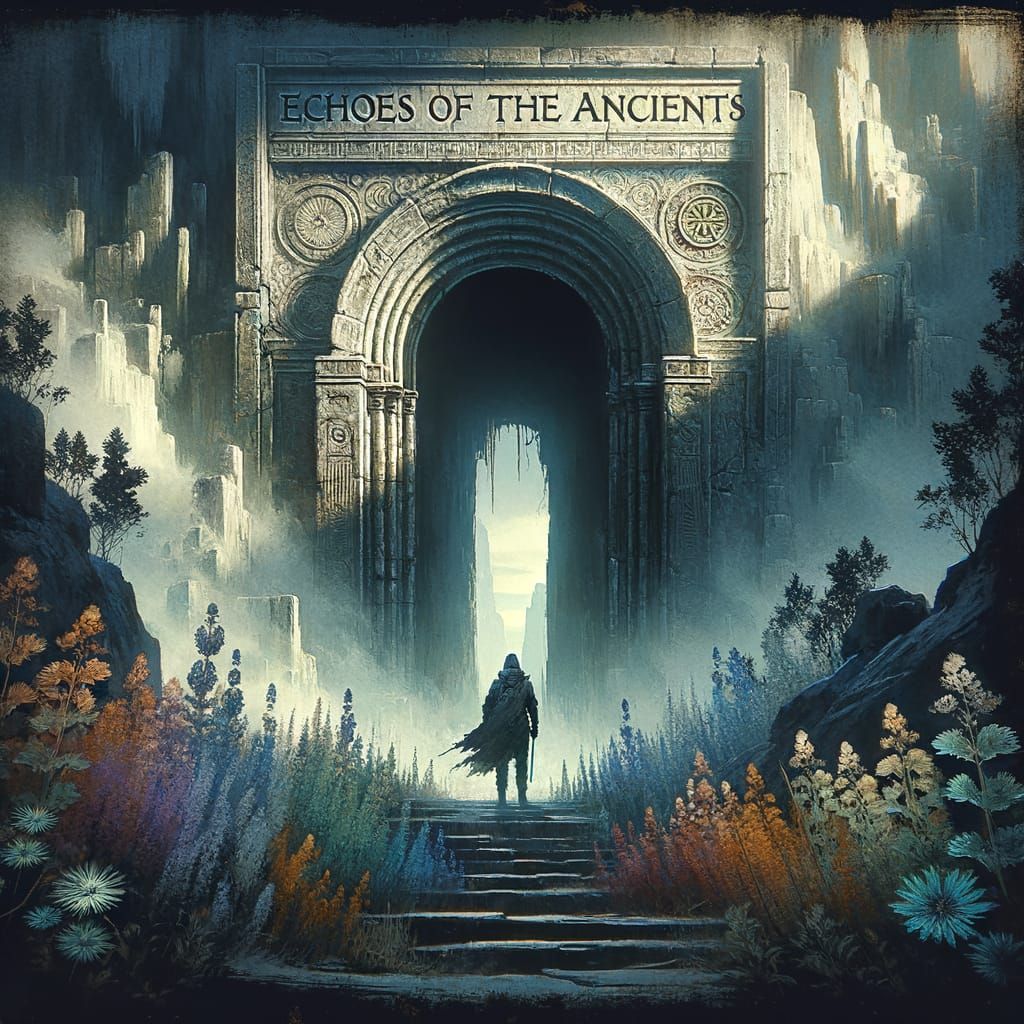 Epic Fantasy: Wanderer at Ancient Stone Gateway