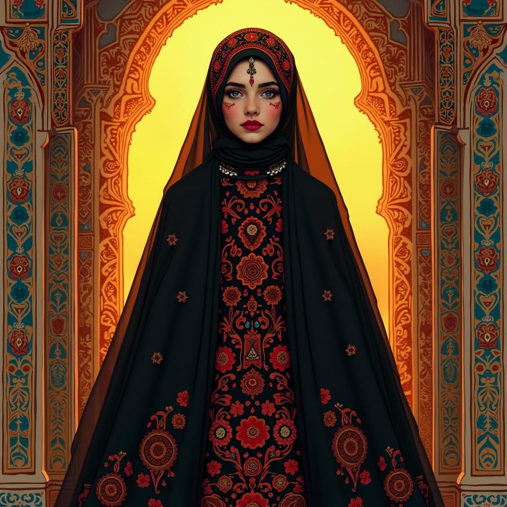 Vibrant Iranian Girl in Traditional Chador, Persian Style