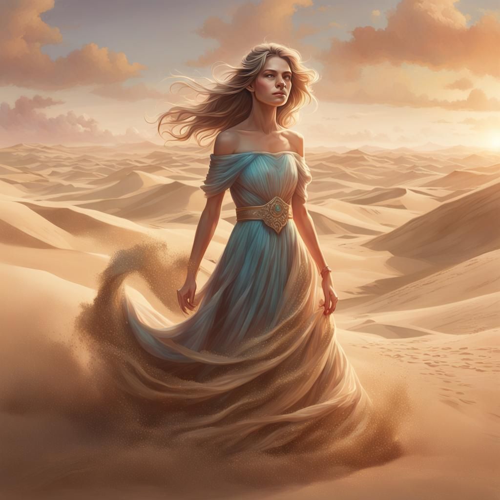Sand Dress Portrait in Volumetric Lighting