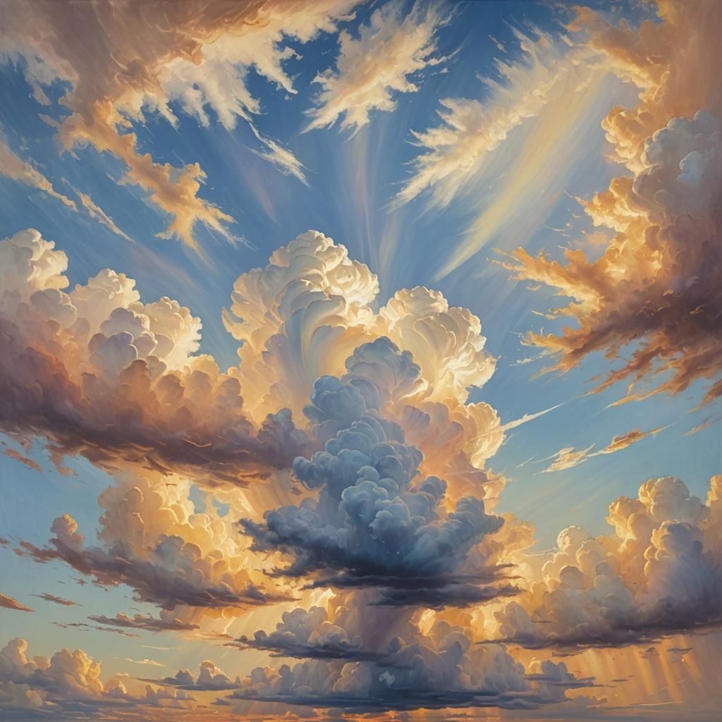 Dreamy Pastel Rainbow Cloudscape as Oil Painting