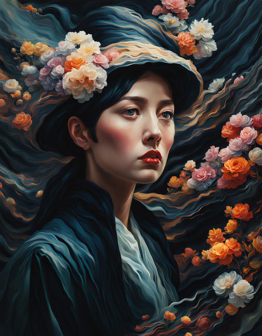 Epic Impressionist Suminagashi Painting in Dark Cinematic St...