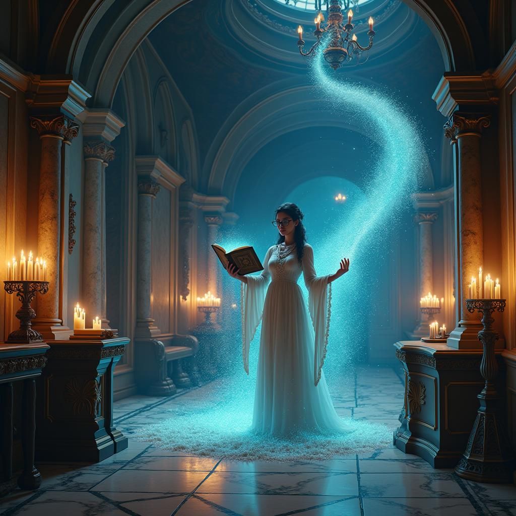 Cleaning Sorceress in Mystical Mansion, Surrealist Style