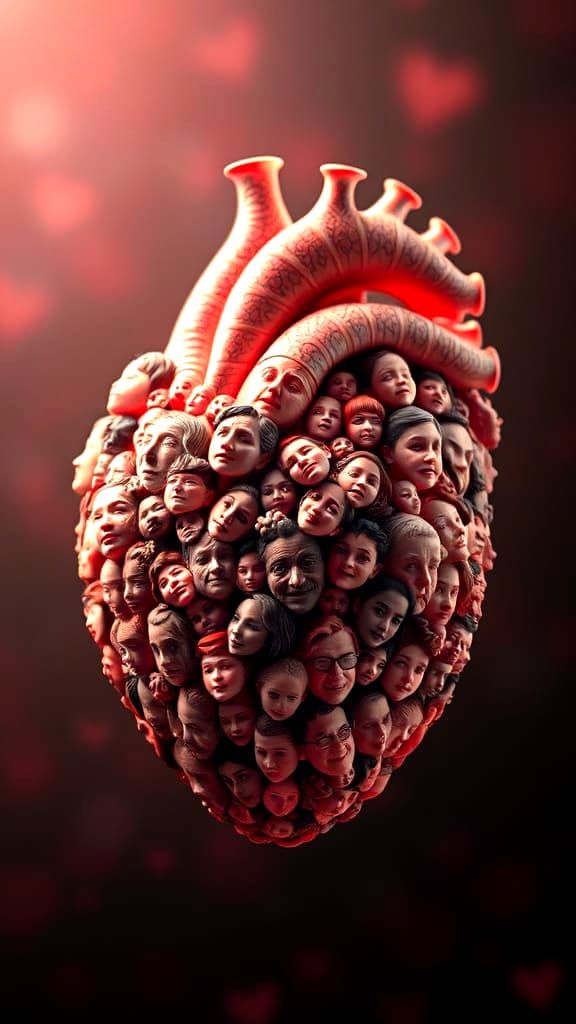Surreal Human Heart in Loving Faces