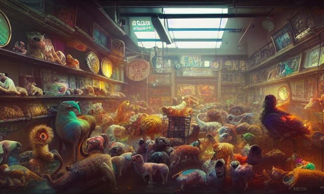 Overcrowded Pet Shop: Hyperdetailed Fantasy Art