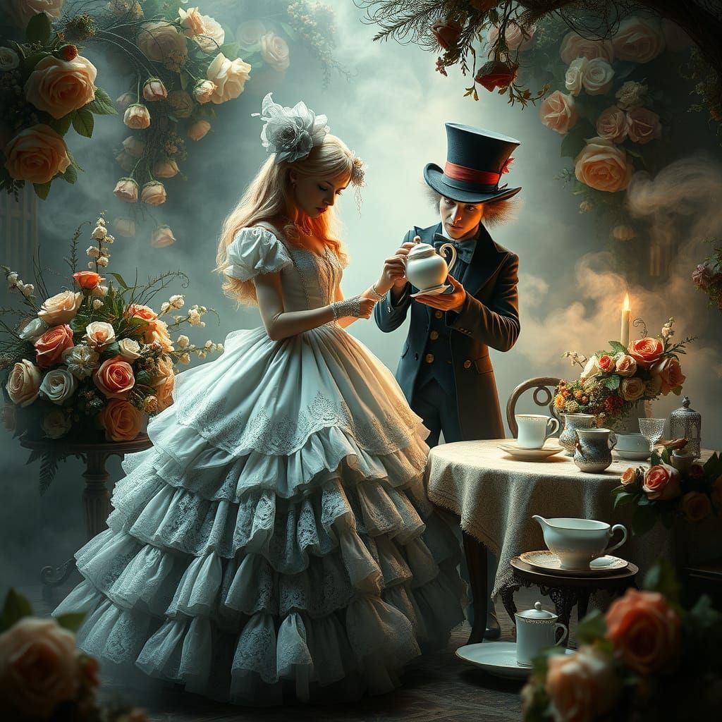 Whimsical Alice in a Lavish, Victorian-Inspired Gown