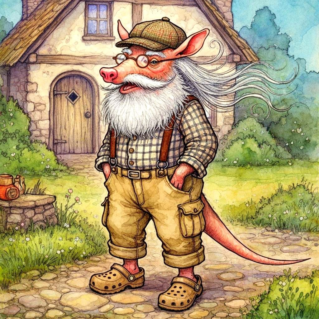 Whimsical Aardvark in Cosy Cottage Scene