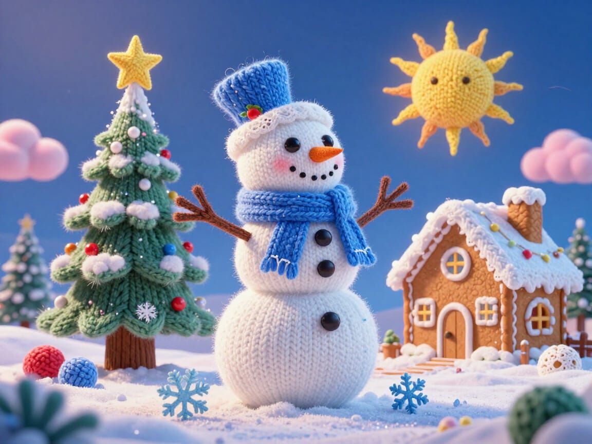 Knitted Snowman in Festive Pixar Style