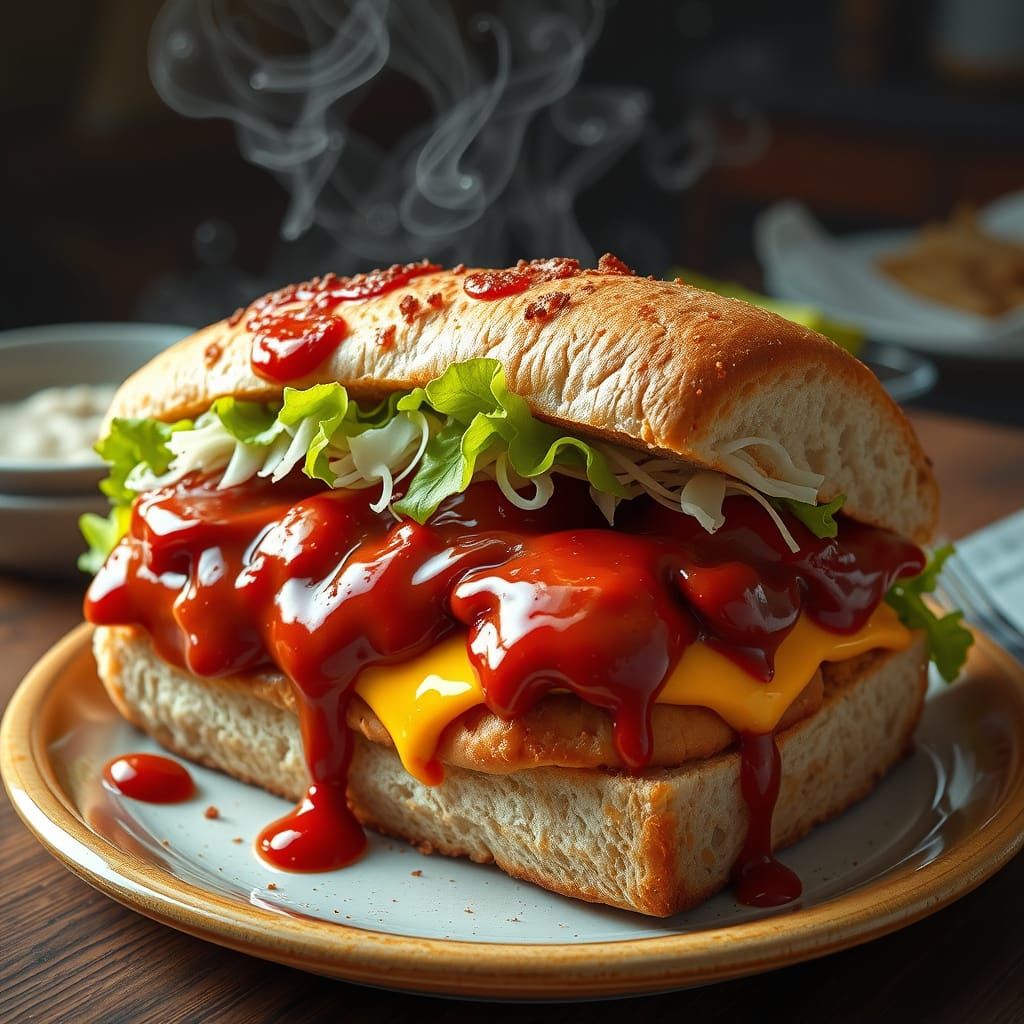 Majestic Hoagie with Savory Sauce, Photorealistic Digital Ar...