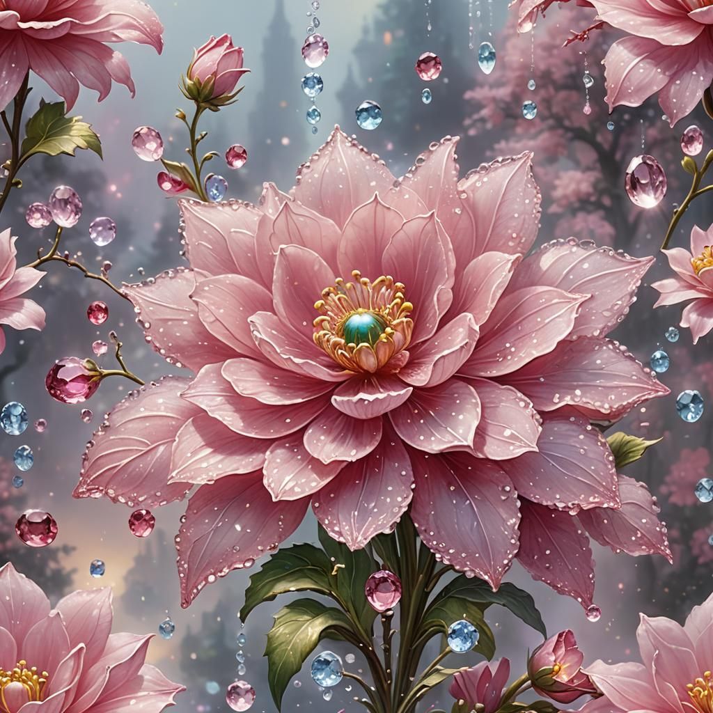 Gemstone Pink Flower in Ethereal Fantasy Style