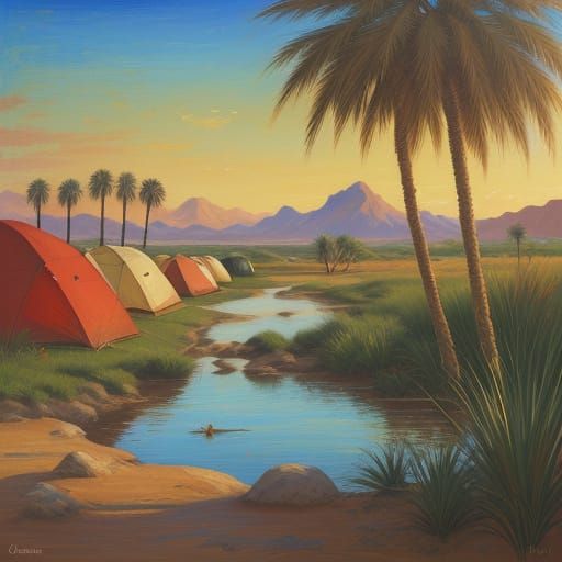Wadi Camping: An Impressionist Landscape Painting
