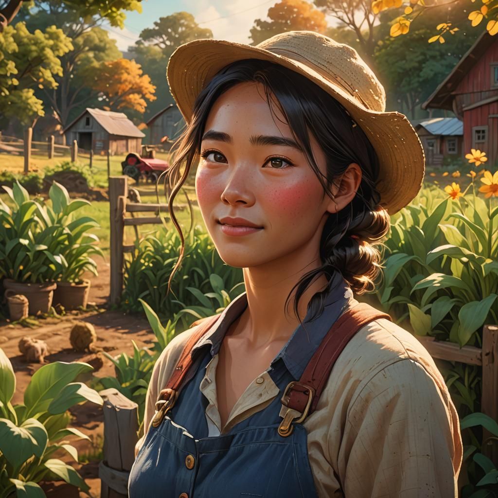 Happy Rural Woman in Photorealistic Concept Art