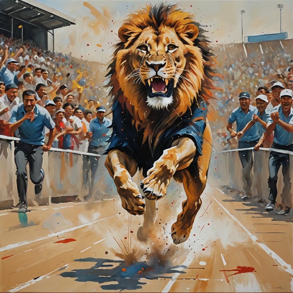 Lion Wins 100m in Action Painting Style