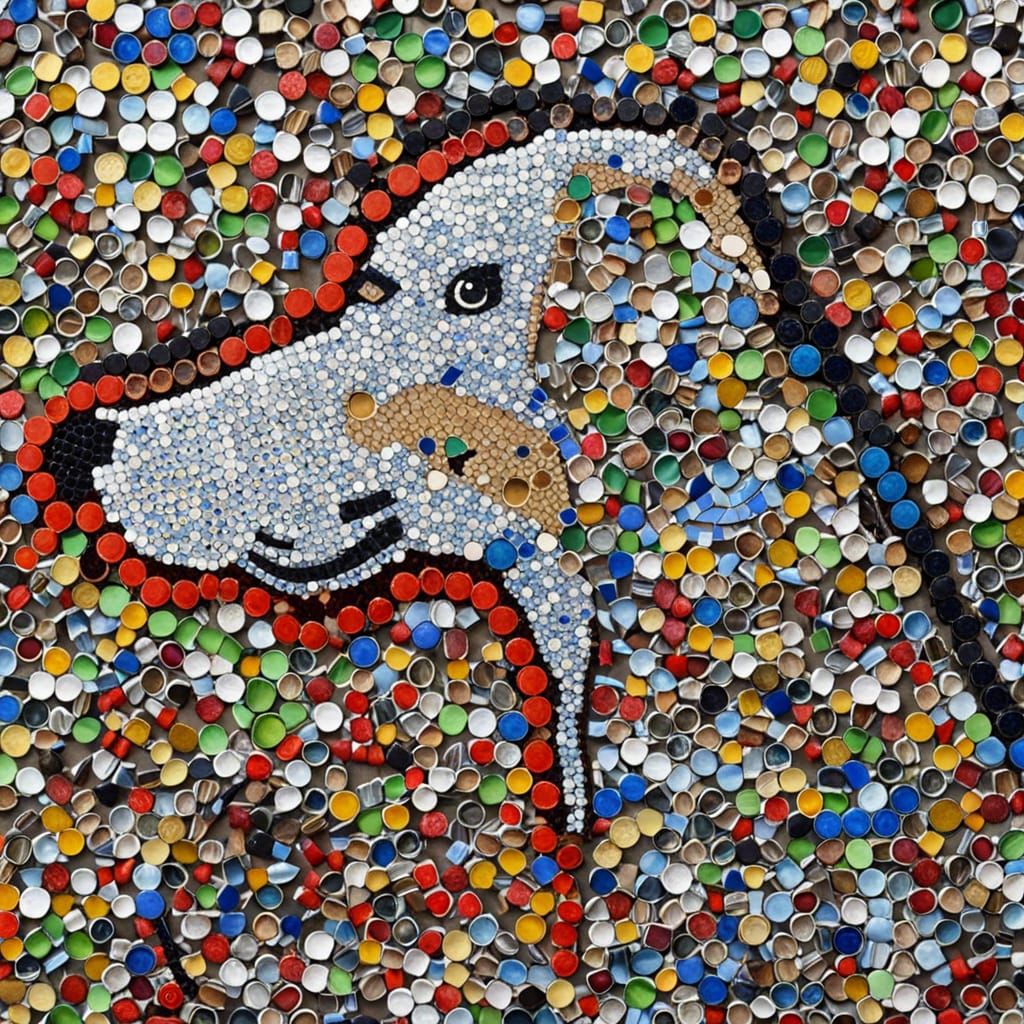 Bottle cap mosaic a dog
