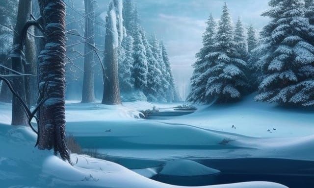 Detailed Hyper-Realistic Winter Landscape Digital Painting