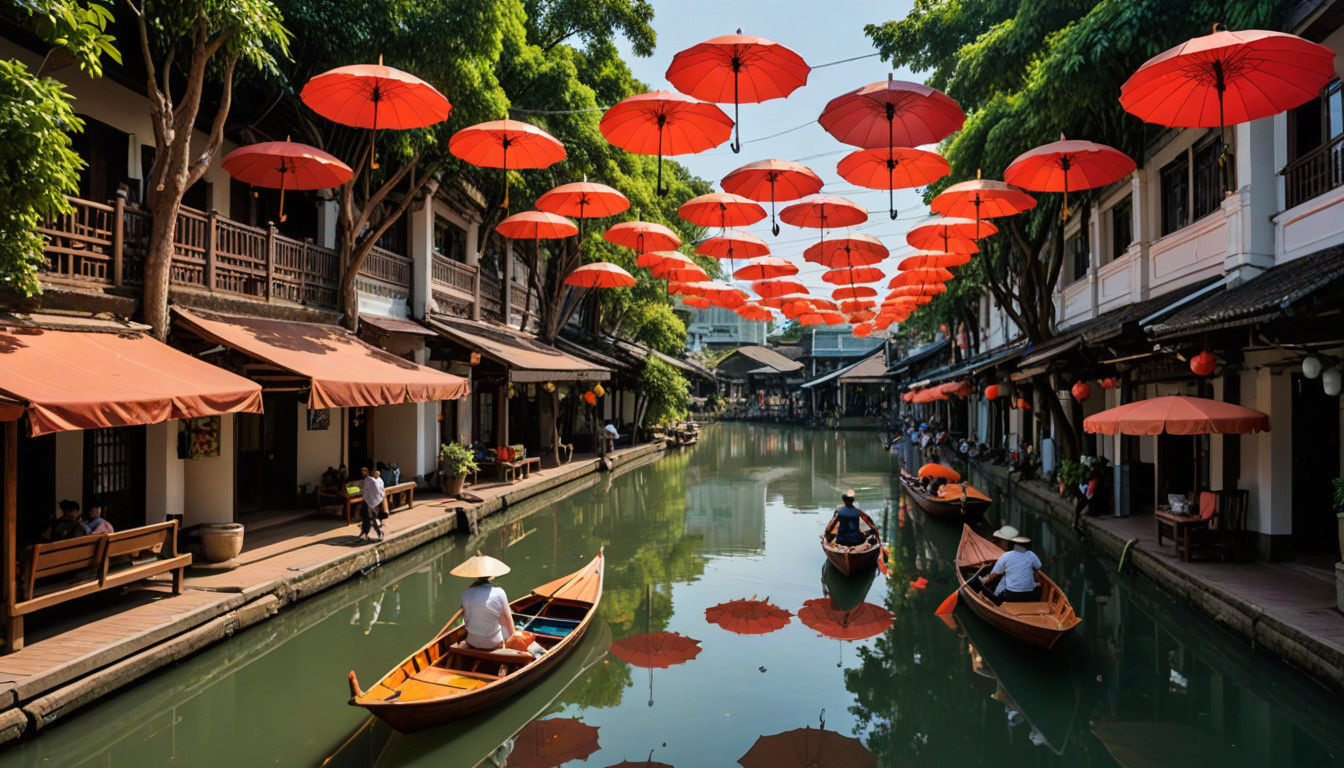 Dreamlike City on Floating Umbrellas in ChiangMai