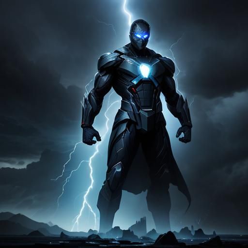 Heroic Dynamo in Stormy City, Digital Art