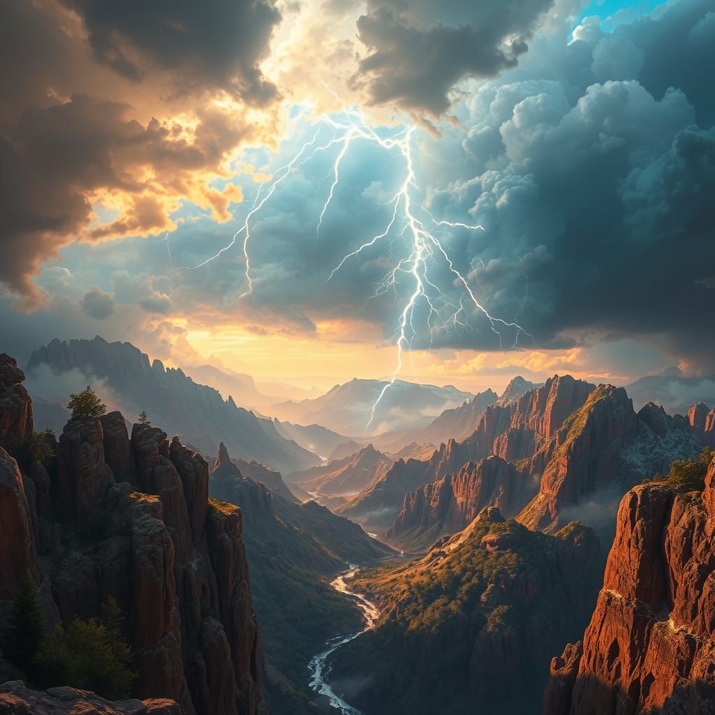 Dramatic Maximalist Landscape in Golden Hour Light