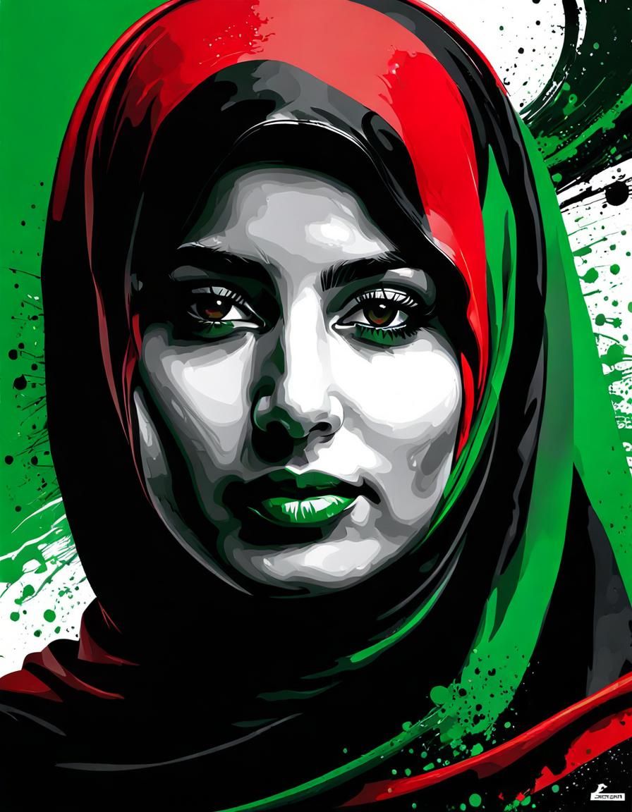 Palestinian Woman Portrait in Splash Art Style