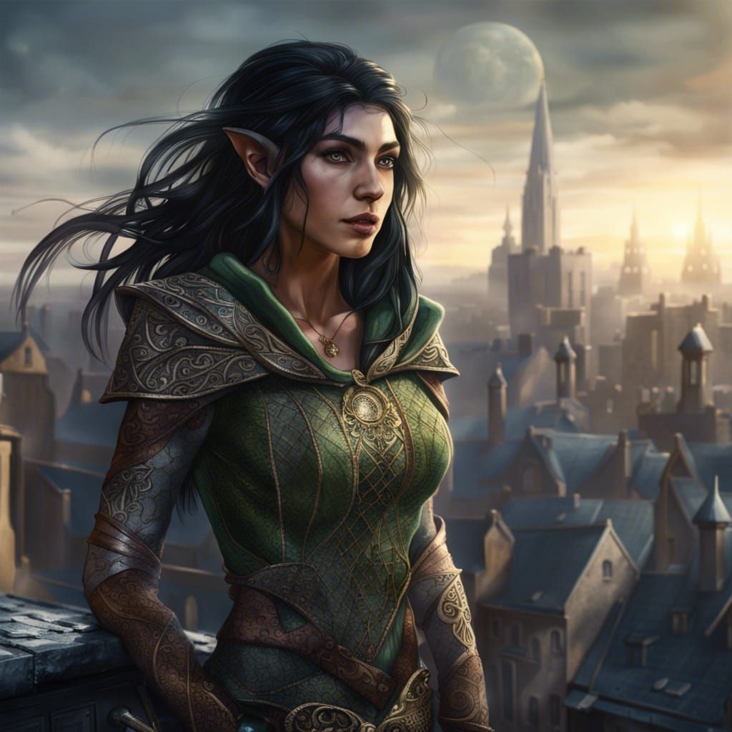 Ornate Portrait of a Beautiful Elven Rogue