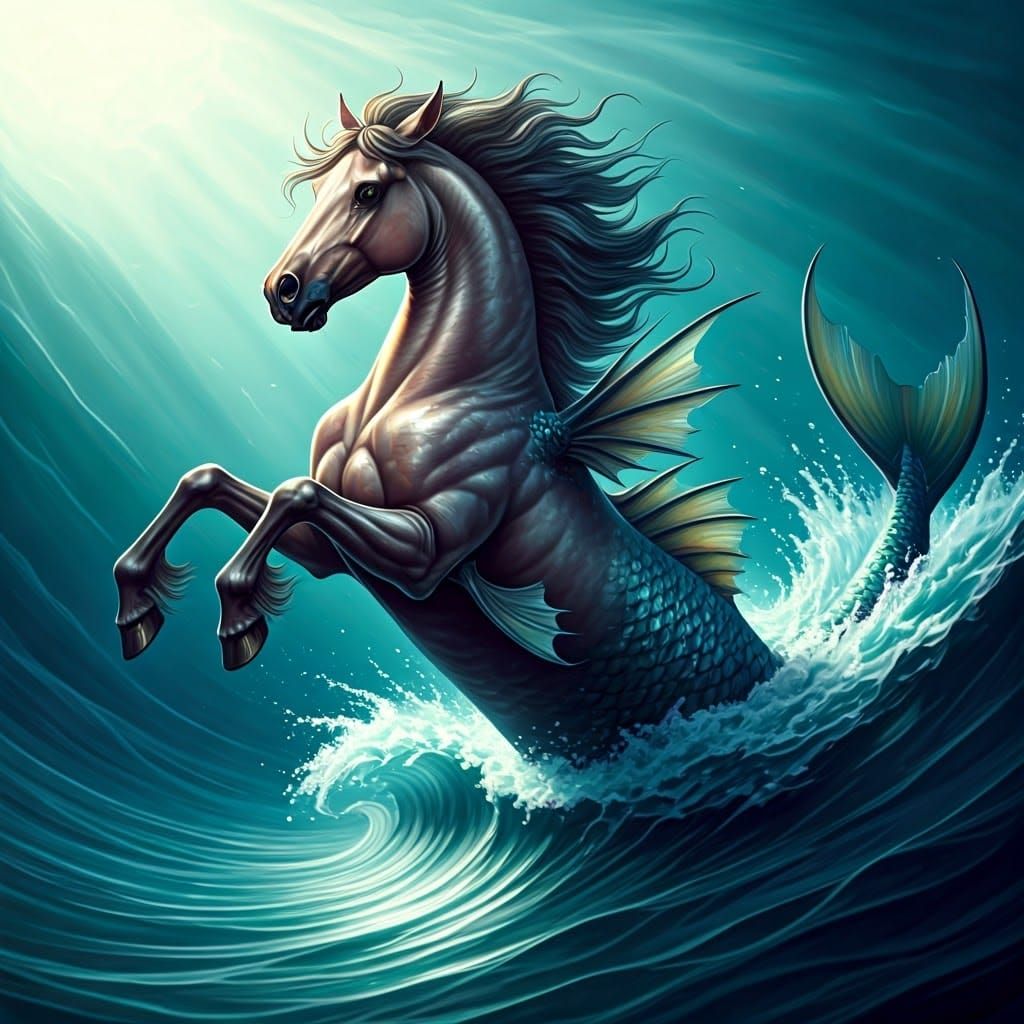Majestic Mythical Hippocamp Emerges from the Ocean's Depths