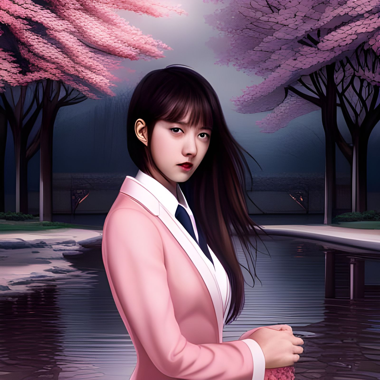 Sukeban in Sakura Park: Photorealistic Masterpiece