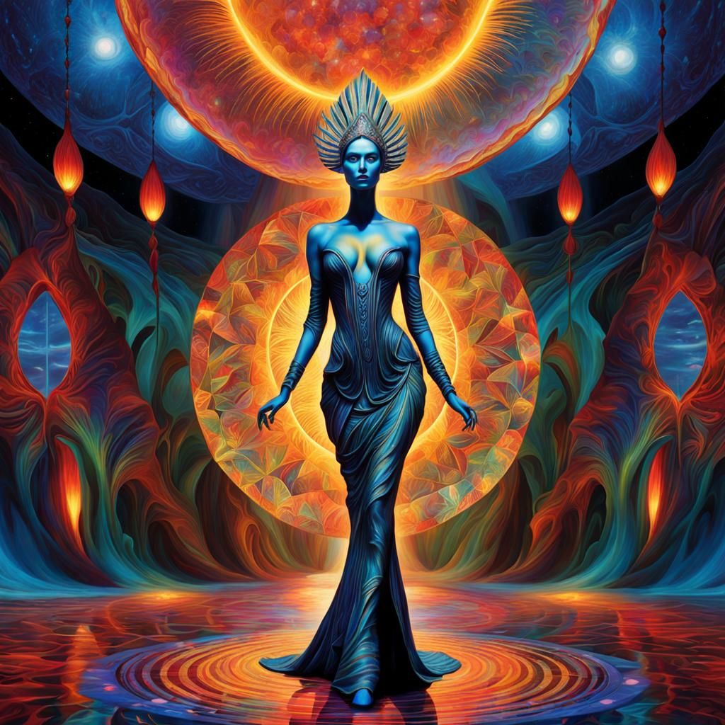 Cosmic Gypsy Goddess in Dreamlike Landscape