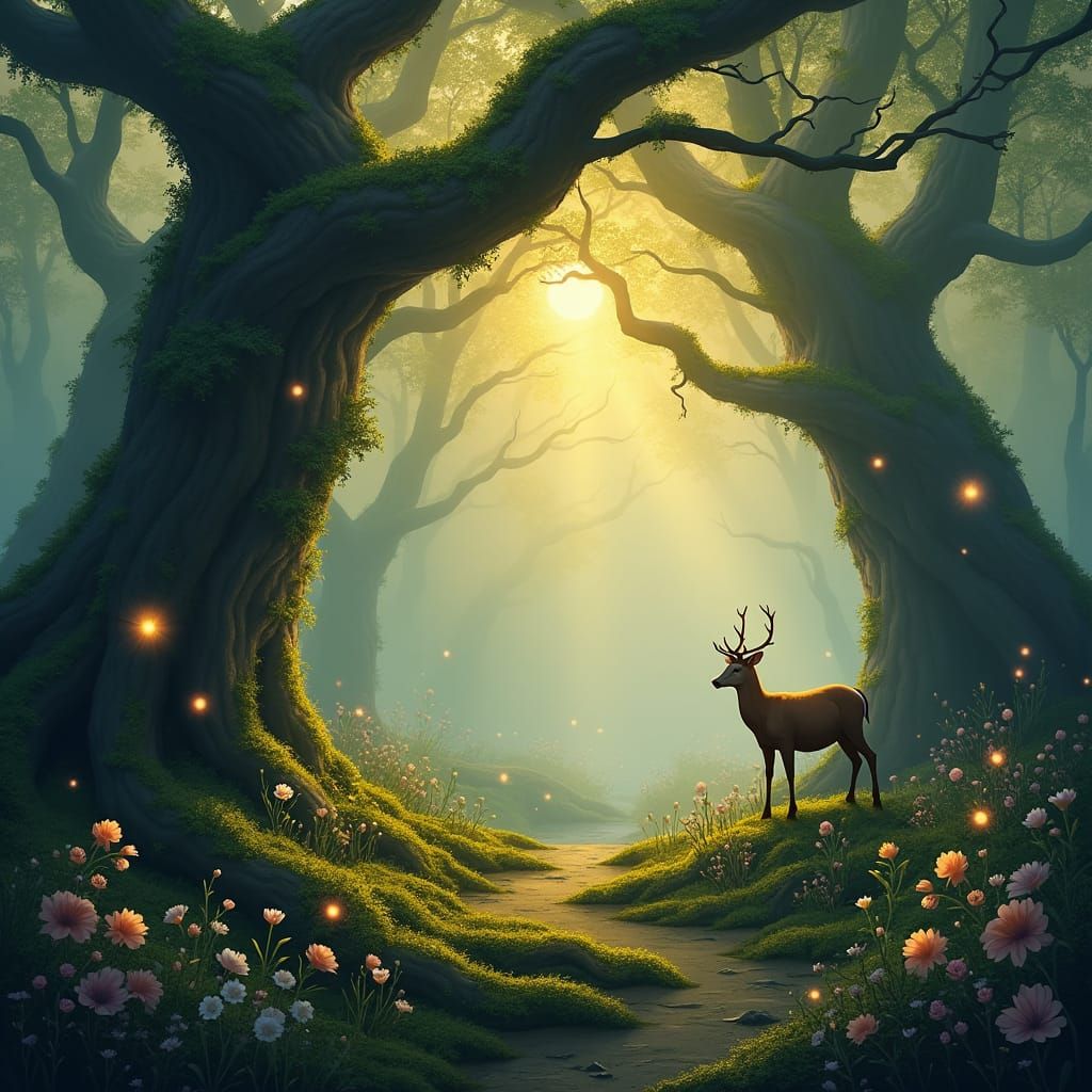 Mystical Forest at Dawn: An Enchanted Landscape