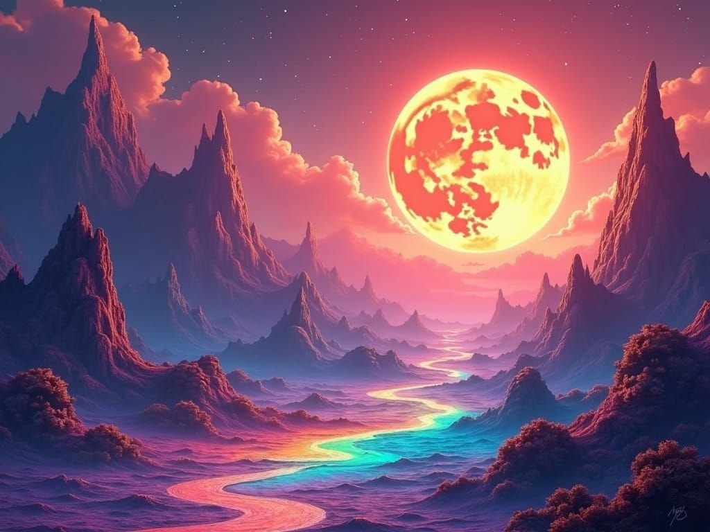 Rainbow Lunar Eclipse in a Technicolor Dreamscape