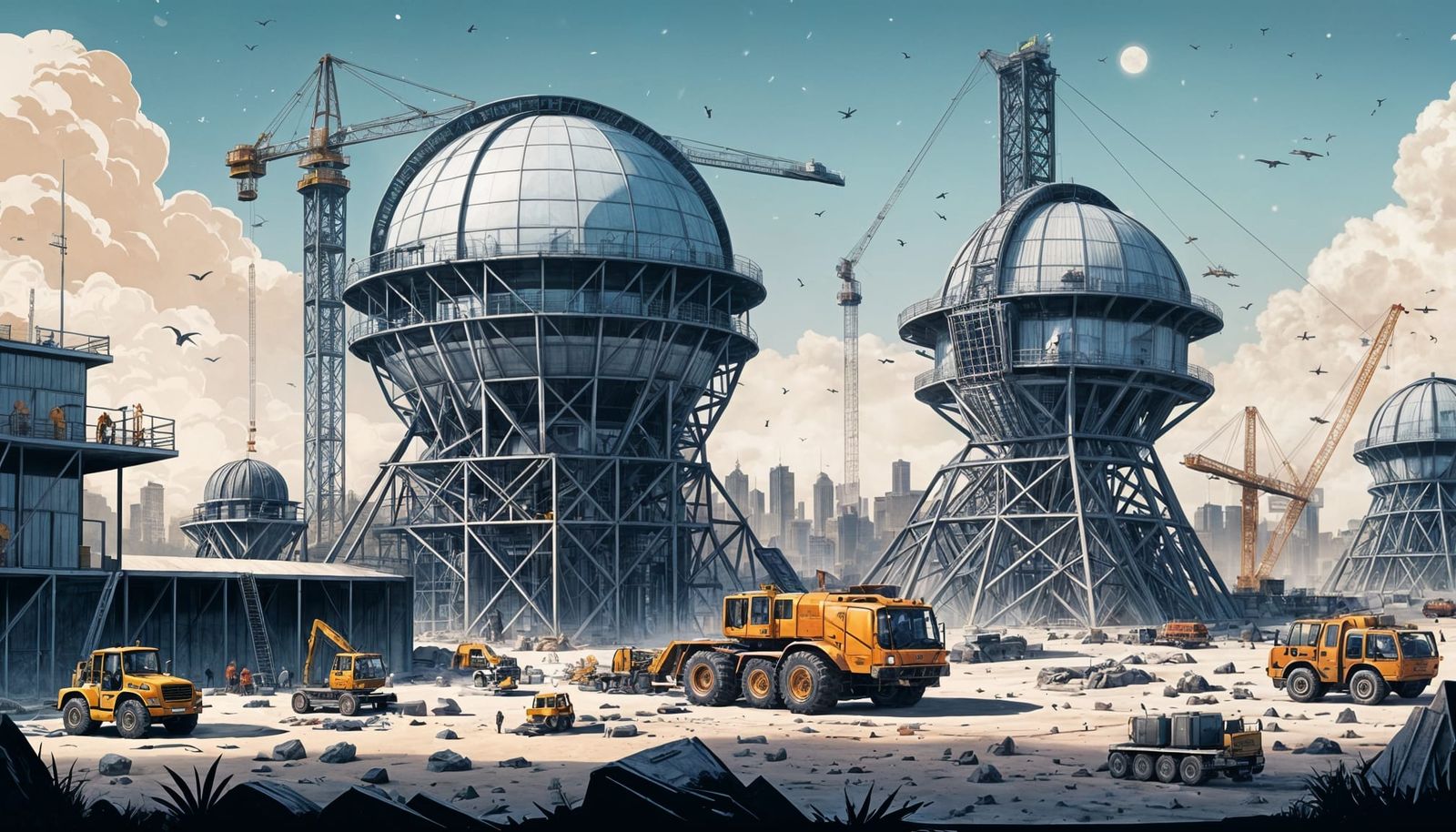 Astronomical Observatory Construction Site in Comic Book Sty...