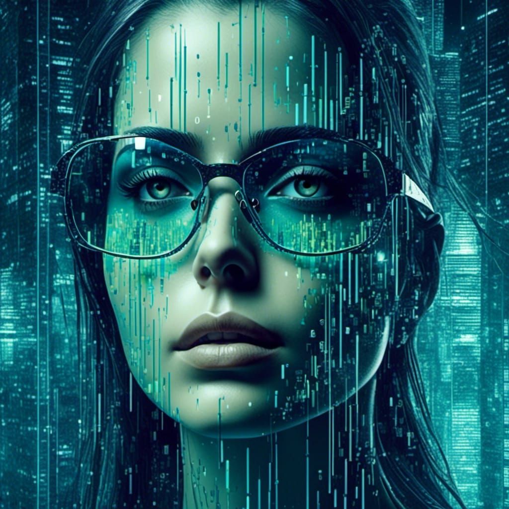 woman's face  <lora:Double Exposure:1.0>futuristic city insi...