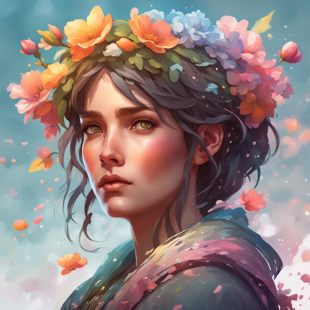 Spring as Human Girl: Hyperdetailed Portrait
