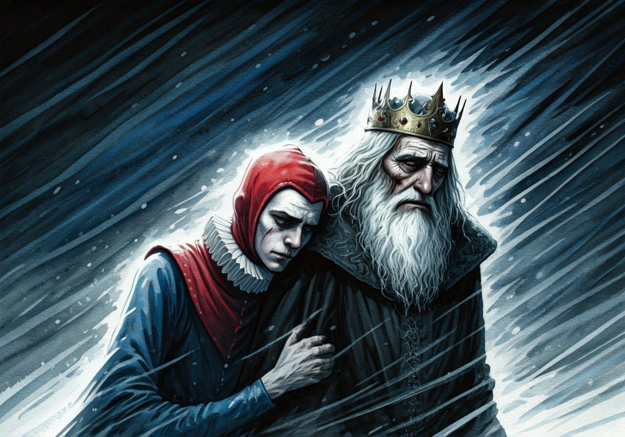 Medieval King Lear in Dark Grisaille Portrait