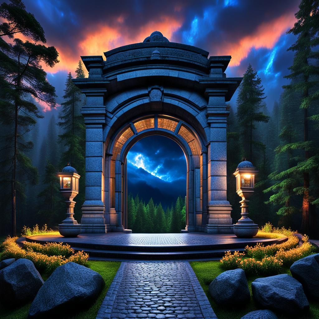 Interdimensional Portal Beckons in Forest Nightscape
