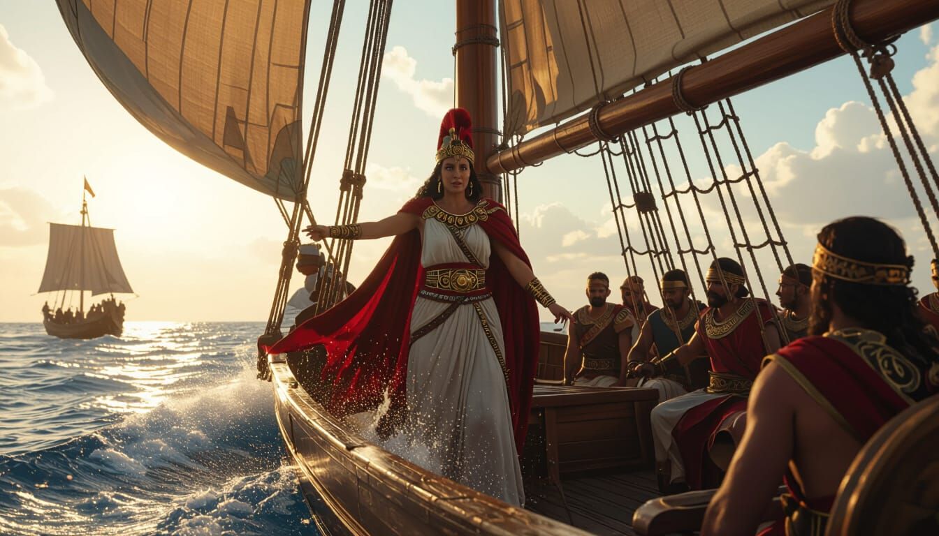 Queen Dido's Phoenician Bireme Sails Mediterranean