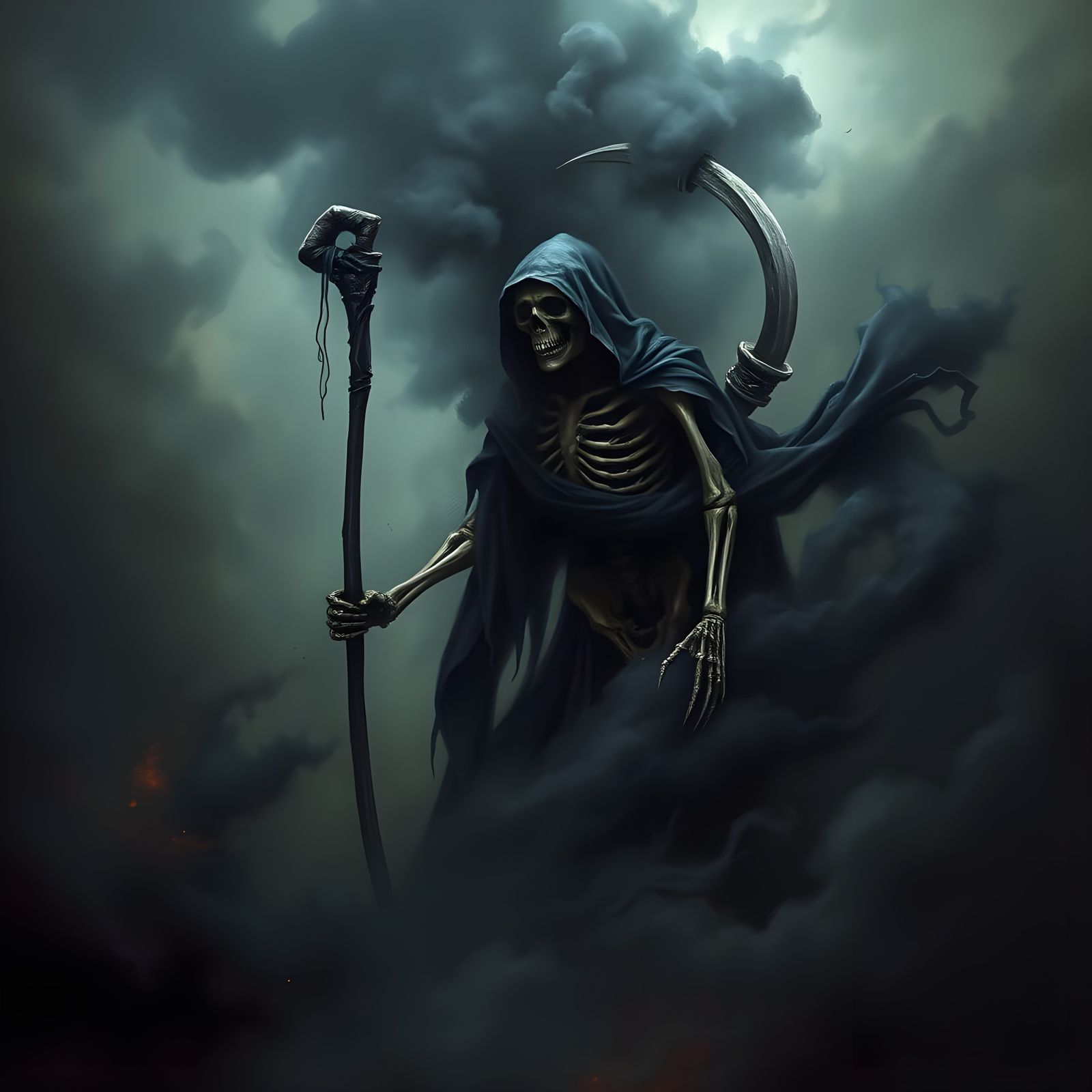 Grim Reaper Emerging From Dark Mist