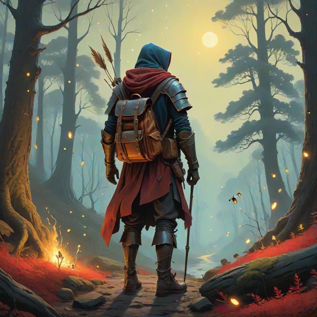 Hero Embarks on Whimsical Quest in Mystical Forest