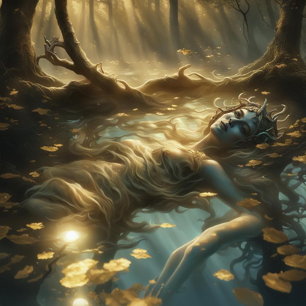 Eerie Forest Bath: Hera in Dark Fantasy Style