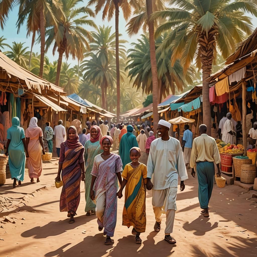 Happy Somalian Family in a Sunny African Village