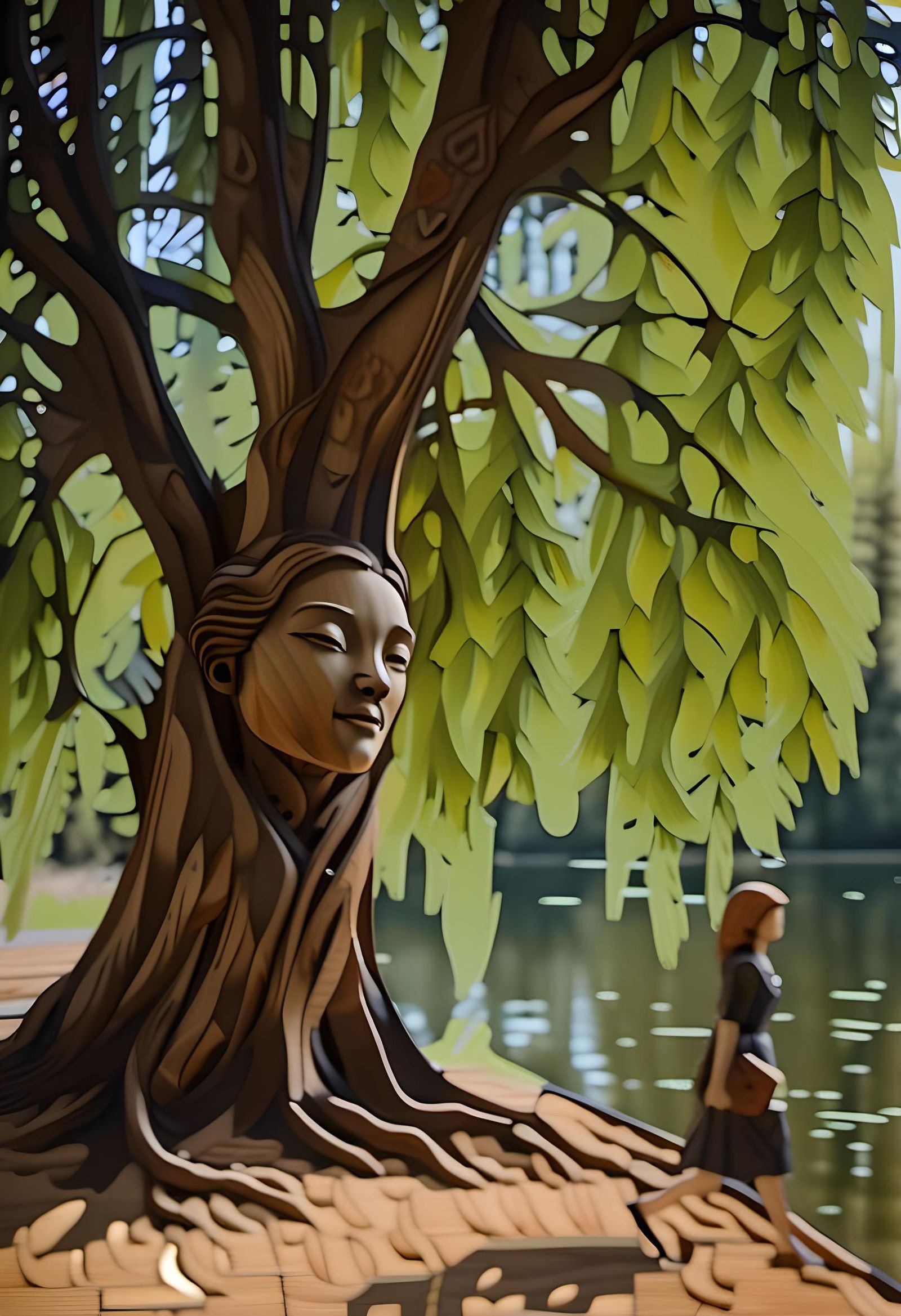Willow Tree with Girl in Forest Landscape