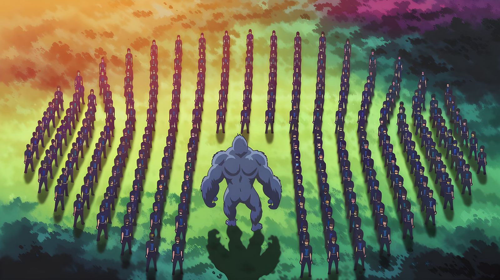 Men vs Silverback Gorilla in Anime Style