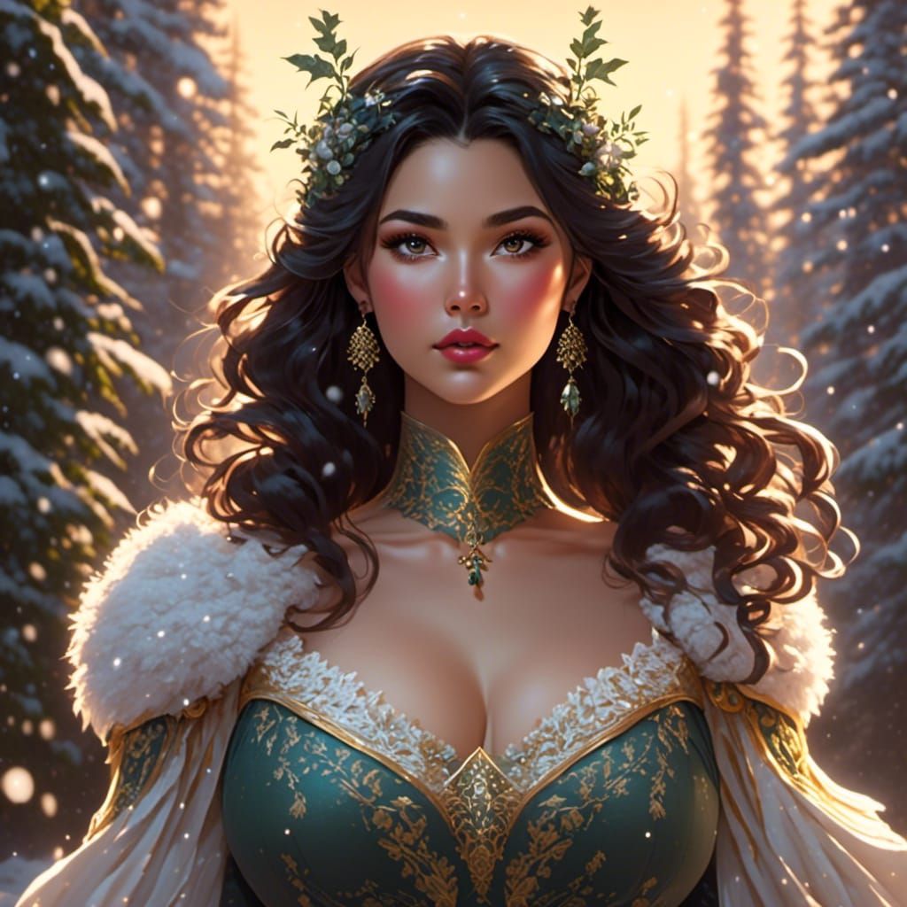 Elegant Woman in Winter Snowfield Illustration