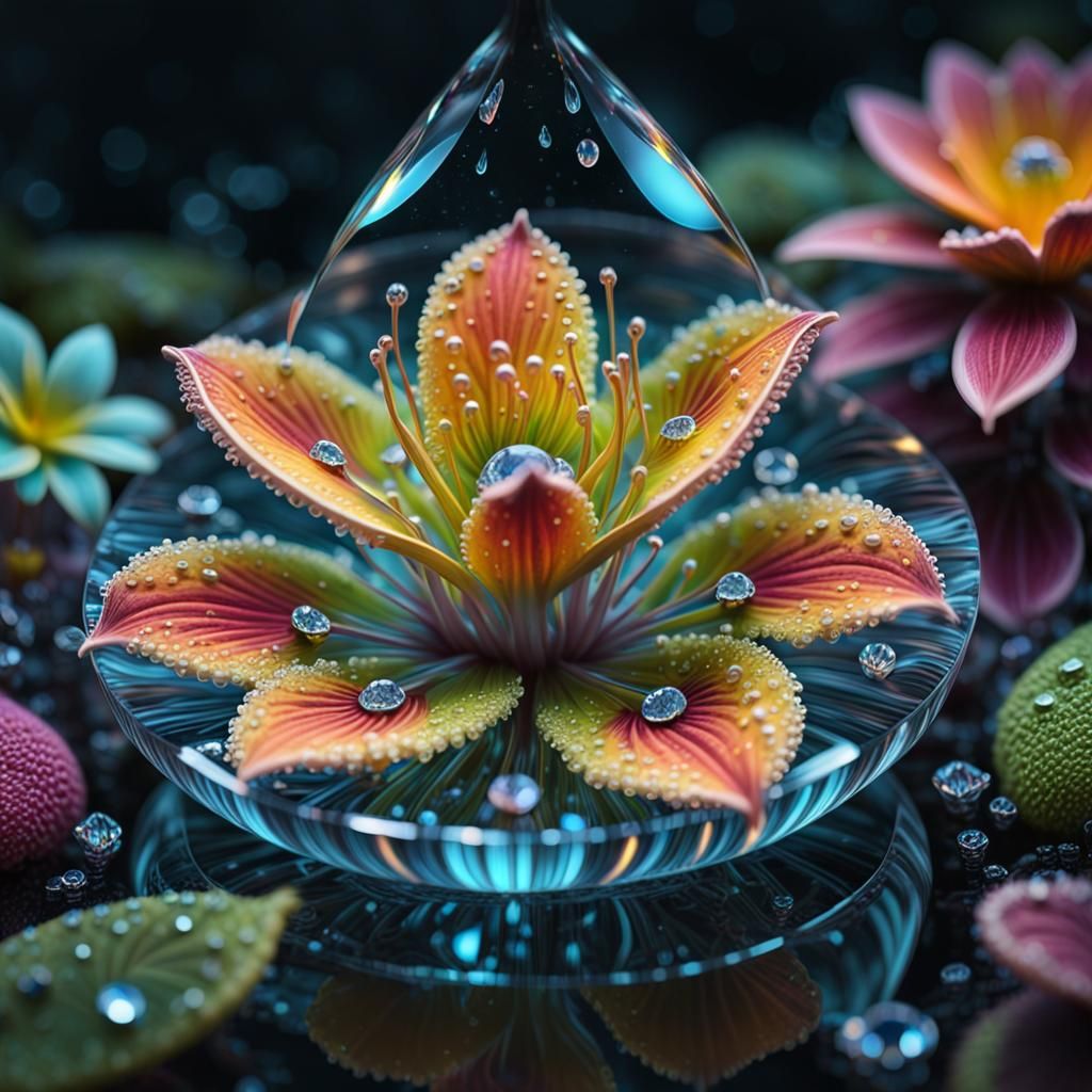 Bioluminescent Water Token with Tropical Flowers