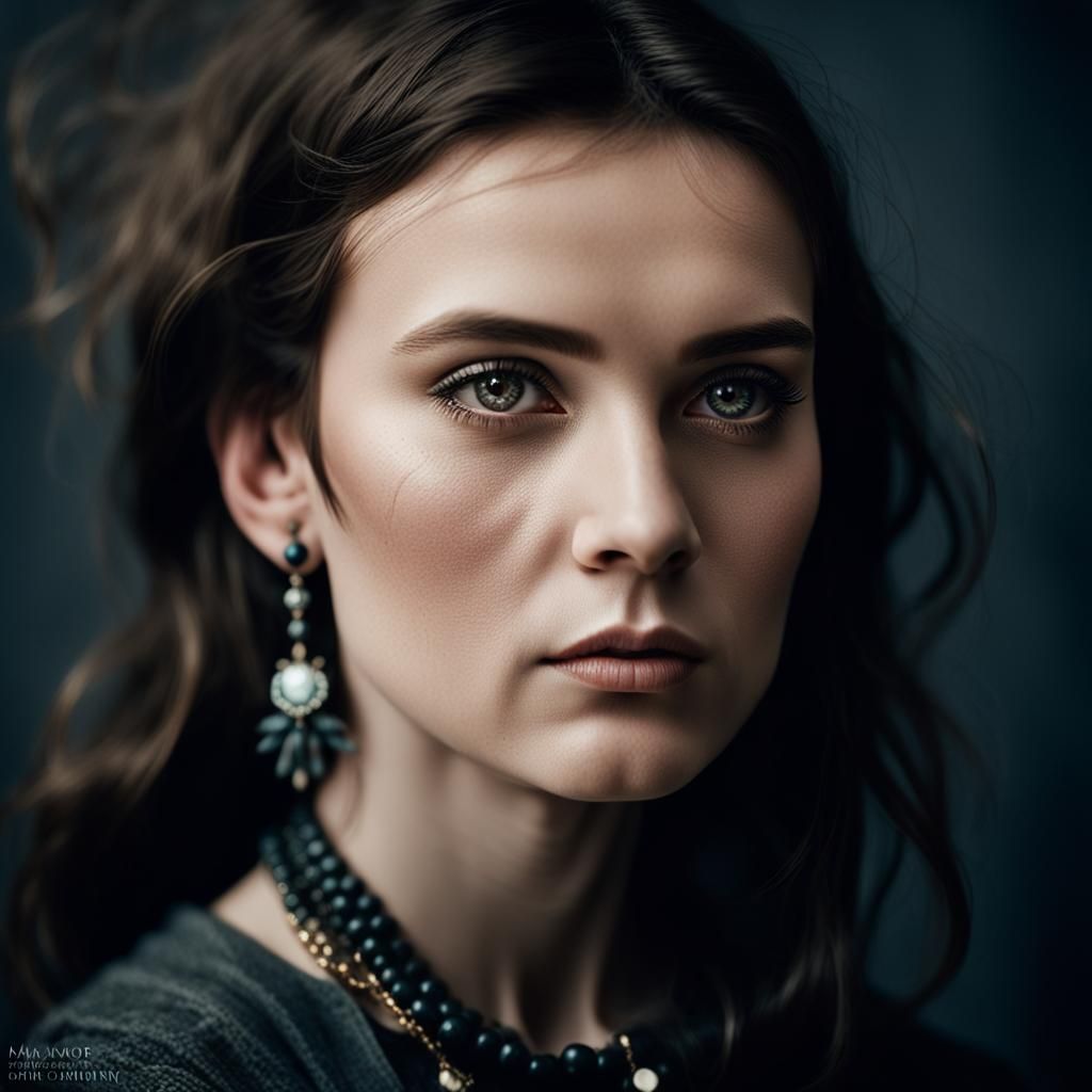 Dark-Haired Woman with Occult Jewelry in High-Fashion Portra...