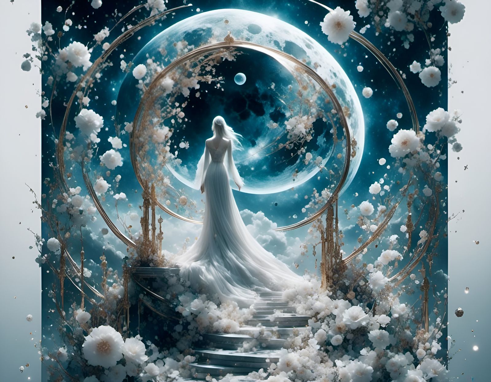 Moon Goddess at Portal in Surreal Landscape