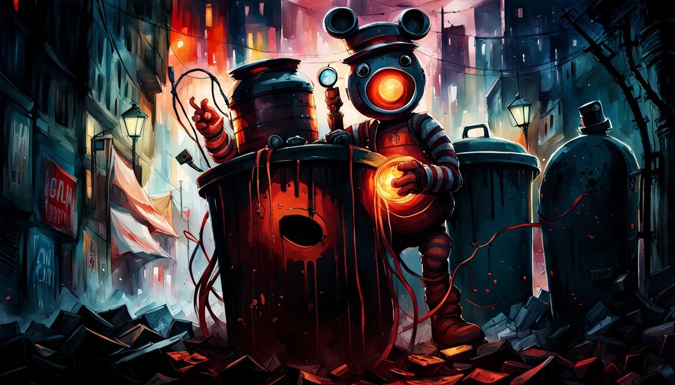 Scrap Monster in Decayed Alley, Watercolor Style