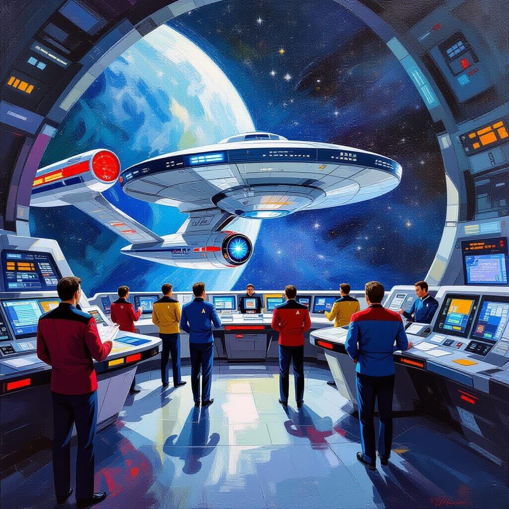 Star Trek Enterprise Engineering in Oil Painting Style